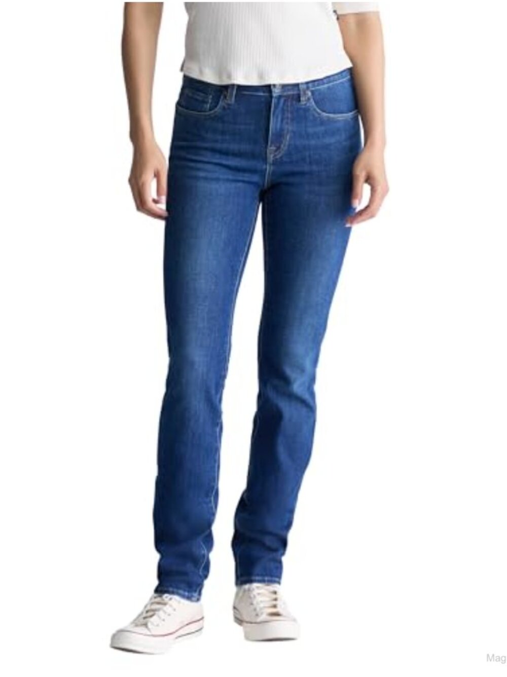 Mid Rise Slim Straight Leg Stretch Jeans Five Pocket